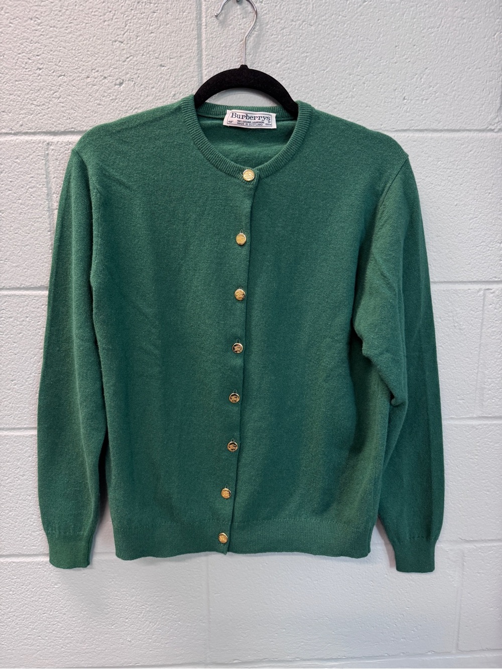 Vintage Burberrys Geelong Lambswool Quiet Luxury Cardigan Gold Crest Buttons